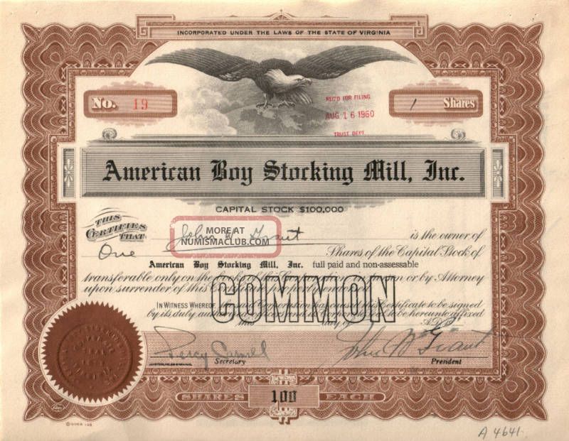 Rare 1922 Stock Shows That Real American Boys Wear Stockings Will Make U Smile Stocks & Bonds, Scripophily photo