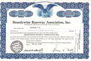 Broker Owned Stock Certificate: Reynolds & Co,  Payee; Brandywine Raceway,  Issuer photo