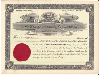 Mcdonogh Homestead Association.  (louisiana). . . . .  Unissued Stock Certificate photo