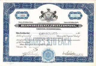Delaware County Trust Company,  Chester,  Pa 1950 Stock Certificate photo