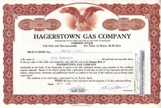 Hagerstown Gas Company Md 1958 Stock Certificate photo