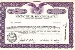 Microtech,  Incorporated Ct Stock Certificate photo