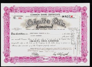 Oil : Okalta Oils Calgary Alberta Canada Old Stock Certificate Dd 1950s photo