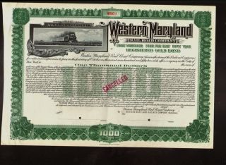 Western Maryland Railway Company Rare Usd 1,  000 Gold Bond 4% Blank photo