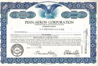 Broker Owned Stock Certificate: Lf Rothschild & Co,  Payee; Penn - Akron,  Issuer photo