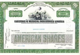 Broker Owned Stock Certificate: Burnham &co,  Payee; Elec & Musical Indus,  Issuer photo