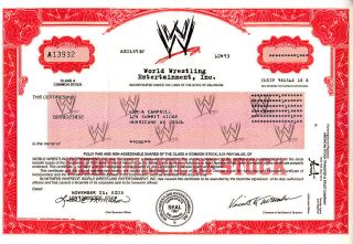 World Wrestling Entertainment,  Inc.  2005 Stock Certificate photo