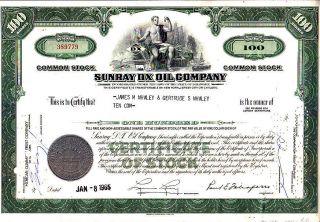 Sunray Dx Oil Company 1965 Stock Certificate photo