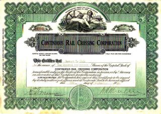 Continuous Rail Crossing Corporation Nv 1930 Stock Certificate photo