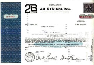 2b System Inc 1972 Stock Certificate photo