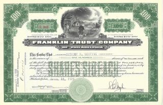 Franklin Trust Company (of Philadelphia). . . . .  1929 Stock Certificate photo