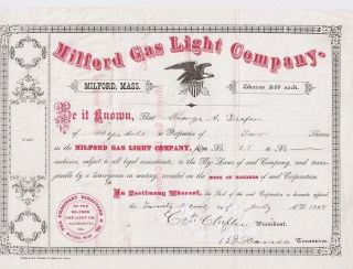 Milford Gas Light Company (mass. ). . . . . . .  1878 Stock Certificate photo