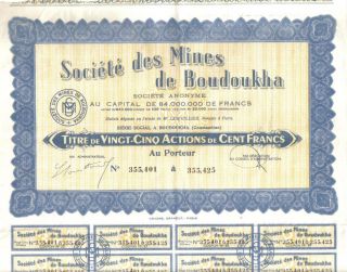 Africa Algeria France Zinc Lead Mines Boudoukha 2500 Francs Uncancelled Coupons photo