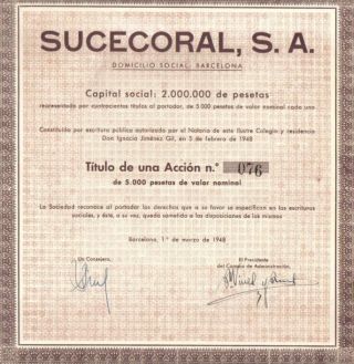 Spain Bond 1948 Sucecoral Society 5000 Pesetas photo