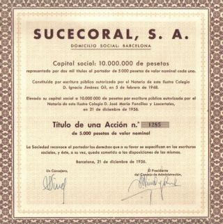 Spain Bond 1956 Sucecoral Society 5000 Pesetas photo