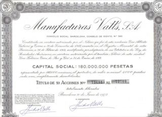 Spain Bond 1973 Manufacturas Valls Co 10.  000 P photo
