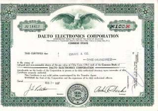 Broker Owned Stock Certificate: Courts & Co,  Payee; Dalto Electronics,  Issuer photo