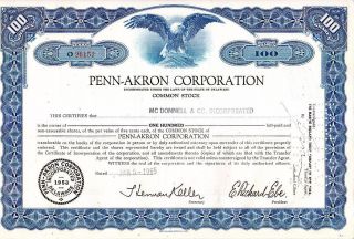 Broker Owned Stock Certificate: Mcdonnell & Co Inc,  Payee; Penn - Akron,  Issuer photo