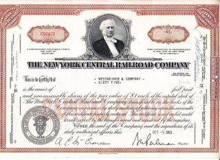 Broker Owned Stock Certificate: Westheimer & Co,  Payee; Nycentral Rr,  Issuer photo