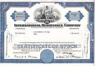 Broker Owned Stock Certificate: A M Kidder & Co,  Payee; Int ' L Resistance,  Issuer photo