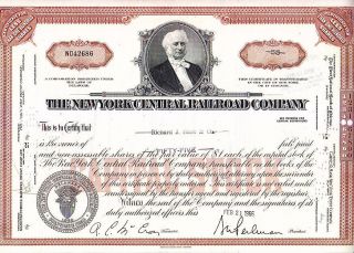 Broker Owned Stock Certificate: Richard J Buck & Co,  Payee; Nycentral Rr,  Issuer photo