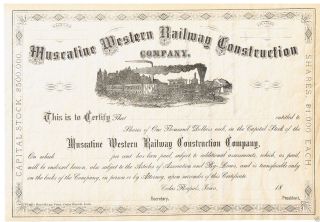 Muscatine Western Railway Construction Co.  Iowa 1870 ' S photo
