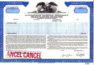Avondale School District Mi 1989 Stock Bond Certificate photo