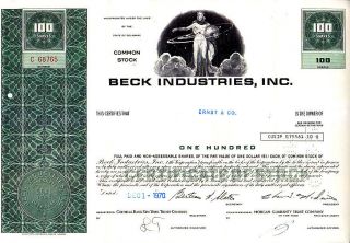 Beck Industries 1970 Stock Certificate photo