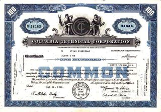 Columbia Technical Corporation Ny 1976 Stock Certificate photo