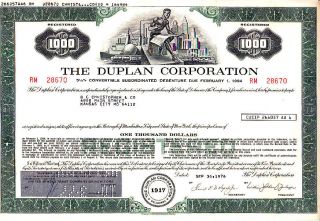 Duplan Corporation 1976 Stock Bond Certificate photo