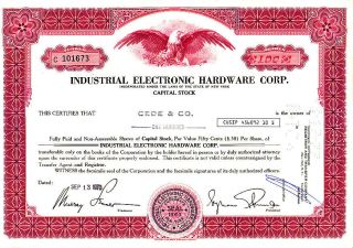 Industrial Electronic Hardware Corp.  Ny 1973 Stock Certificate photo