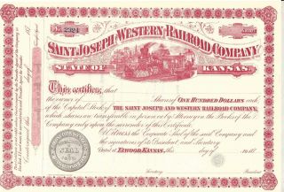 Saint Joseph And Western Railroad Company. . . .  1870 ' S Unissued Stock Certificate photo