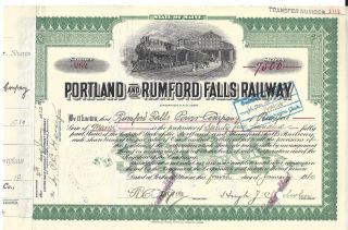 Portland And Rumford Falls Railway (maine). . . . . .  1910 Stock Certificate photo
