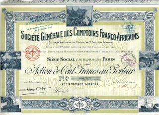 France Bond 1925 Comptoirs Franco African Co 100 Fr Top Deco Coupons photo