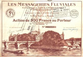 France Bond 1927 Messageries Fluviales Co 500 Fr Top Deco Coupons Uncancelled photo