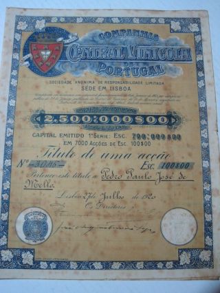 Company Central Vinicola Of Portugal - One Share Certified - 1920 Portugal photo