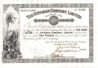 Turkey Uk Gb 1865 Ottoman Company Limited 1 Share £20 Uncancelled Deco Scarce Ef photo