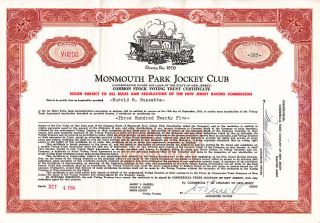 Monmouth Park Jockey Club Nj 1954 Stock Certificate photo