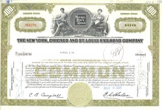 1959 Nickel Plate Railroad Common Stock Certificate - York Chicago & St Louis photo