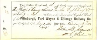 1883 Pittsburgh Fort Wayne Chicago Railway Stock Transfer - Pennsylvania Railroad photo