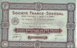 Africa 1929 Societe France Senegal Th.  Turbert 250 Francs Uncancelled Coupons photo