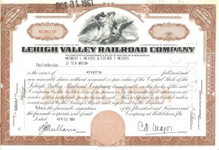 1961 Lehigh Valley Railroad Company - Capital Stock Certificate - Railway Train photo