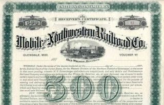 1887 Mobile & Northwestern Rr Bond Certificate photo