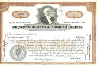 1939 Nyc York Central Railroad Capital Stock Certificate photo