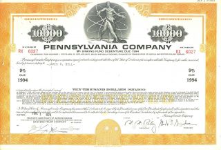 1974 Pennsylvania Company $10,  000 Bond Certificate - Pennsylvania Railroad photo