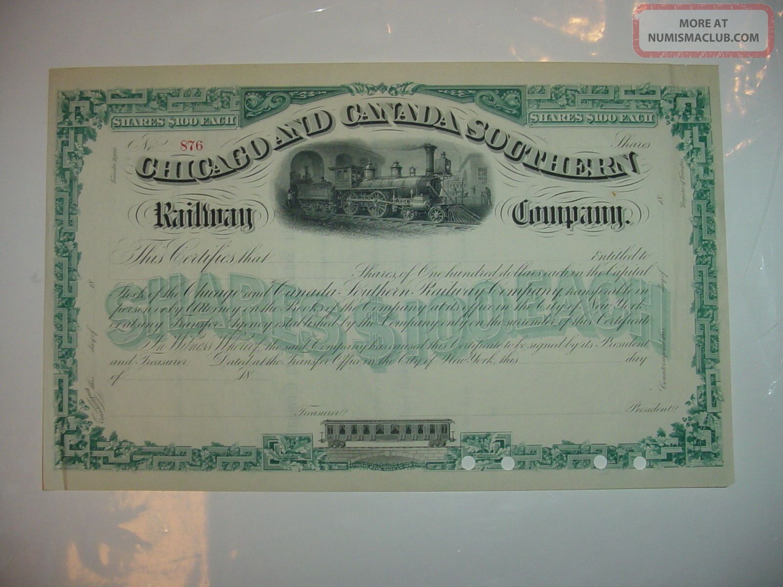 Chicago & Canada Southern Railway Company Stock Certificate Railroad Transportation photo
