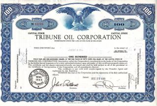 Broker Owned Stock Certificate: Hardy & Co,  Payee; Tribune Oil Corp,  Issuer photo