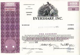 Broker Owned Stock Certificate: Bear Stearns Co,  Payee; Eversharp,  Inc. ,  Issuer photo