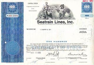 Broker Owned Stock Certificate: J Barth & Co,  Payee; Seatrain Lines,  Inc,  Issuer photo