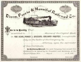 188_ Dixon Peoria & Hannibal Rr Stock Certificate photo